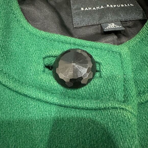 BANANA REPUBLIC Kelly Green Wool Trench Coat Jacket Embellished Buttons Work Pro - Picture 6 of 10
